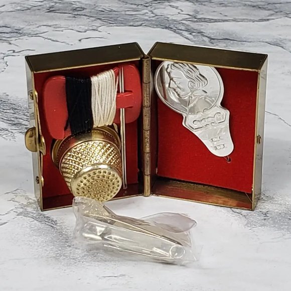 Sewing Box Kit Brass Porcelain Travel  Purse Vintage - Picture 8 of 11